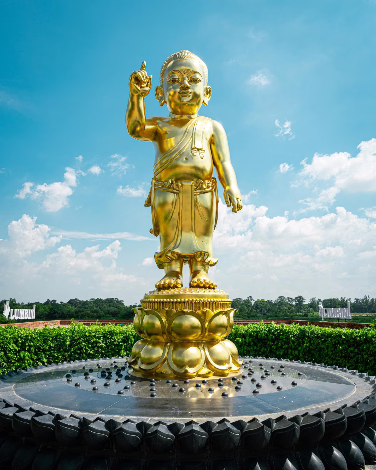 A golden statue of the Buddha at Lumbini