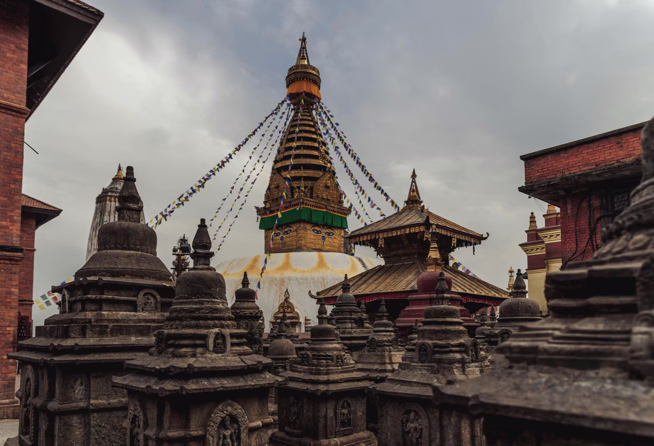 The golden spire and painted eyes of Swayambhunath stupa
