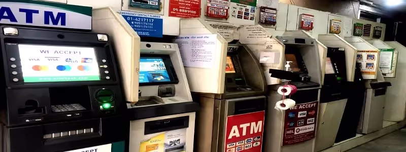 Seven ATMs lined up side by side in Nepal